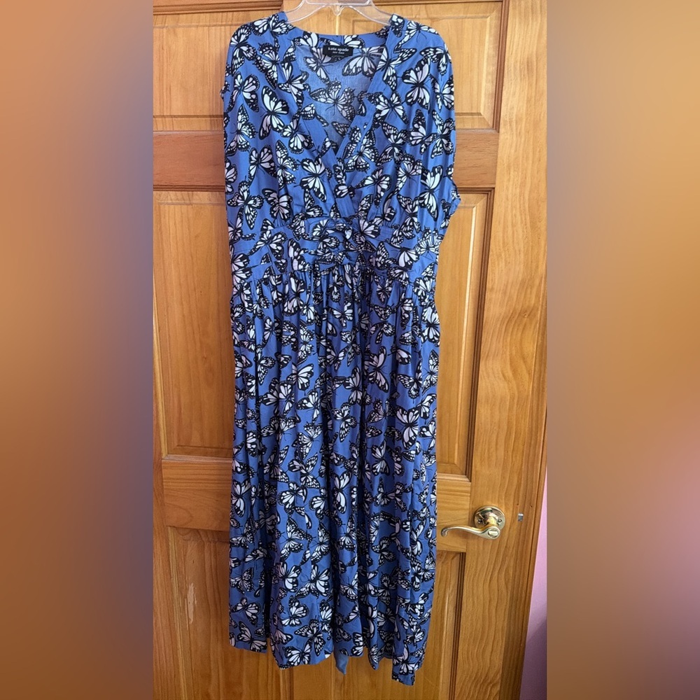kate spade Blue & White Butterfly-Print Wrap Maxi Dress